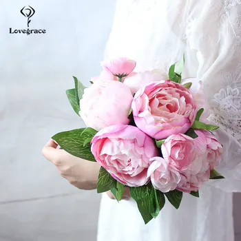 Módne Svadobné Vrchol Umelé Kvety, Biela Pivónia Banda Ručné DIY Svadobné Kytice Svadobné Dekor Pink Rose Príslušenstvo