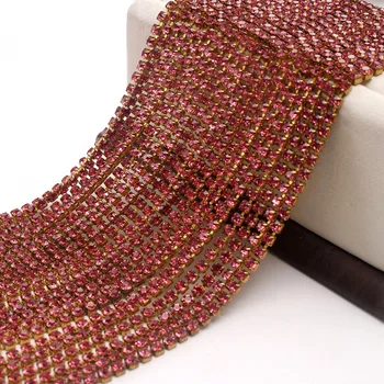10Yard/Veľa Bling Ruža Ružová Farba Crystal Kamienkami Reťazca DIY Gold Base Pazúr Reťazca Rhinstone Pre Svadobný Odev Umelecké Dekorácie