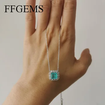 FFGems Brazílsky Paraiba emerald Turmalín Náhrdelník Vytvorený Drahokam námestie pre Ženy, Jemné Šperky, Prívesok Strany Svadobný Dar
