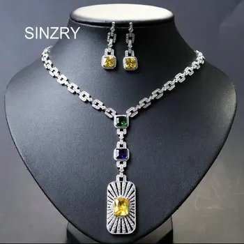 SINZRY svadobné šperky nastaviť nové farebné cubic zirconia bohemia štýlový geometrie vintage svadobný náhrdelník náušnice šperky sady