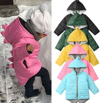Batoľa Detský Baby Dievča, Chlapec 1T-7T Hoodies Outwear Kabát 3D Dinosaura Zime Teplá Bunda