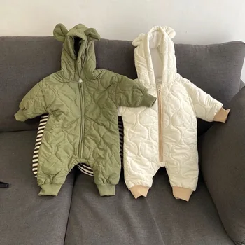 Baby Chlapci, Dievčatá Oblečenie Novorodenca Zimné Hrubé Remienky Dieťa Dlhý Rukáv Kostým Kabát Plus Velvet Batoľa Romper 0-24M