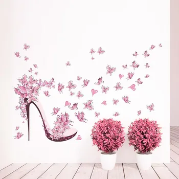 Ružový kvet, motýľ Strom Samolepky na Stenu Obtlačky Dievčatá, Ženy, Kvet nástenná maľba Vinylové Tapety Domov Obývacia Izba, Spálňa Decor
