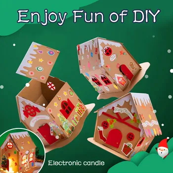 Vianočné Kraft Papier Cookie Dom, urob si sám Vianočný Darček pre Deti Ručný Papier Materiálu a Nálepky a Elektronické Sviečky