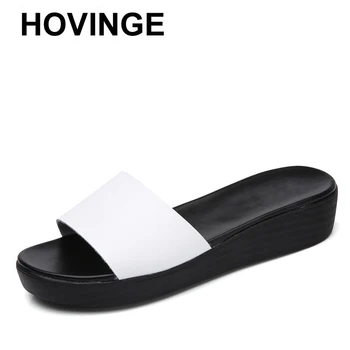 HOVINGE Letné šľapky BeckyWalk Žien ploché sandále Pláže topánky pláže topánky originálne kožené biele čierne flip flops E141