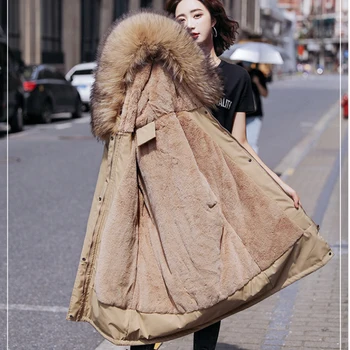 Nový Zimný Kabát, Vetrovka Ženy Veľké Kožušiny Žena Bunda Polovice Dlho Čalúnená Oblečenie Snehu Nosenie Plus Velet Teplá Zimná Bunda S Kapucňou