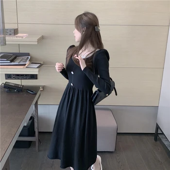 Elegantné Pletené Šaty Ženy Pevné Patchwork Slim Midi Office Sveter Šaty Žena 2020 Jeseň Jeden Kus Oblečenia Kórejský Zimu, Elegantný