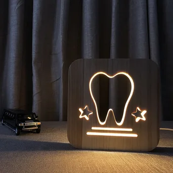 Zub Tvar Novinka 3d Drevené Nočné Svetlo Led Usb stolná Lampa pre Deti Vianočné Darčeky Domov Spálňa Decor Dieťa Spať Osvetlenie