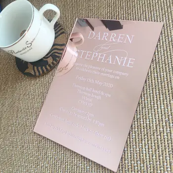 10pcs hot predaj elegantné ružové zlato zrkadlo akryl svadobné pozvánka s farebnej tlače