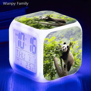 Panda Budík Žiari Farba LED Zmena Digitálny Budík Veľký displej Multifunctio Dotykové Snímanie Hodiny