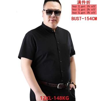 Veľká veľkosť 13XL 14XL jeseň a v zime podnikanie mužov pohodlné krátke rukávy klope pruhy single-breasted formálne čierne tričko