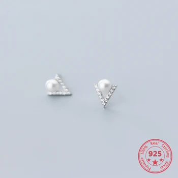 Kórejský Štýl Šperky 925 Sterling Silver Módne Sladké Temperament Vykladané Zirkón V tvare Náušnice White Pearl Ucho Príslušenstvo