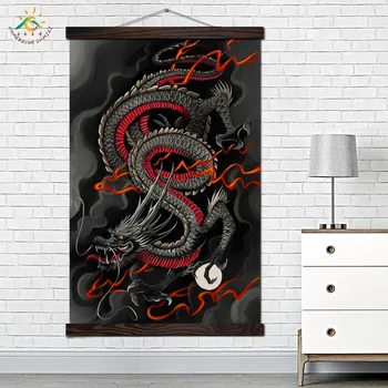 Plagáty a Vytlačí Plátno, Maľovanie na Ráme, umelecké Diela wall art plátno na Stenu Obrázky pre Obývacia Izba dekorácie Black Red Dragon Umenie