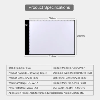 CHIPAL Digitálne Tabletu A4 Výkres Tablet LED Light Box Pad Elektronické USB Sledovanie Umenie Kópiu Rada Písanie, Maľovanie Tabuľka