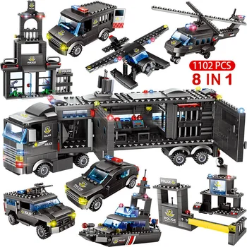 1122pcs 8IN1 SWAT City Policajnej Stanice Stavebné Bloky Kompatibilné Techniku, Auto Truck Tvorca Tehly Hračky pre Deti, Chlapci Dary