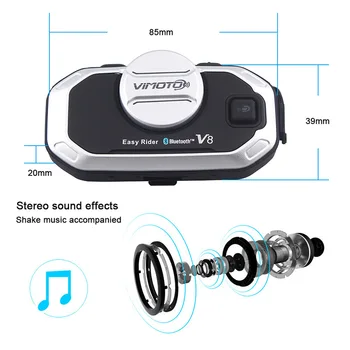 Nové Vimoto V8 Easy Rider anglická Verzia Prilby Bluetooth Headset Motocykel Stereo Slúchadlá Pre Mobilné telefóny a GPS Rádio