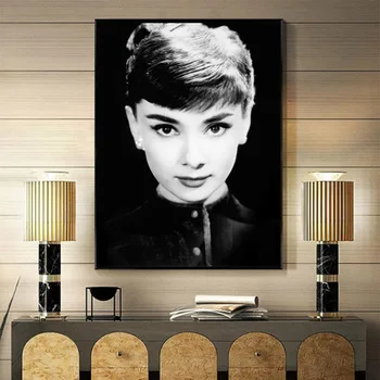 Portrét Audrey Hepburn Wall Art Plagáty A Vytlačí Obývacia Izba Dekorácie, Maliarske Plátno, Čierne A Biele Obrázky