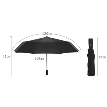 Desať kostí automatický dáždnik čierny plast anti-UV slnečník skladacie trojnásobne dáždnik dvojité s dvojakým použitím dáždnik