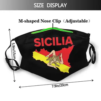 Sicílskej Pride Mape Sicílie Trinacria Umývateľný Trendy Úst Tvár Masku Proti Hmla, Prach Doklad s Filtrami Polyester Ochrany