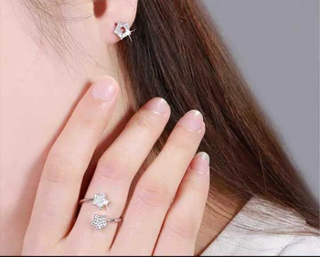 Nové Modely 925 Sterling Silver Drahokamu Double Star Otvoriť Krúžok Pre Dievča Ženy Darček Šperky