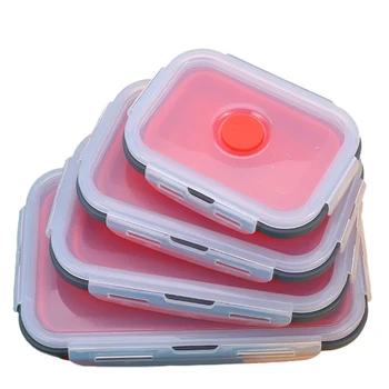 4 ks Silikónové Lunch Box Prenosný Misy Farebné Skladacie Potravín Kontajner Lunchbox 350/500/800/1200ml Eco-Friendly