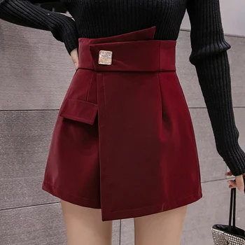 2020 Móda Jar Jeseň šortky sukne Ženy Streetwear Nepravidelný Vysoký Pás Širokú Nohu, Víno Červené Šortky Úrad Práce Korisť Šortky