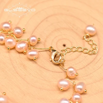 GLSEEVO Ručne vyrábané Prírodné Čerstvej Vody Pink Pearl Náramky Pre Ženy, Svadobné Zapojenie Ručné Jemné Šperky Náramok GB0193C