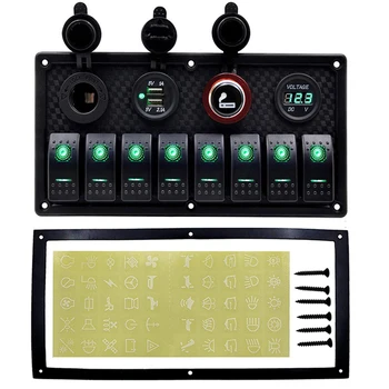 4/8 Gang Prepínač Panel 12V pre Auto, Loď Dual USB Nabíjací Port pre zapaĺovač Voltmeter Loď Auto Prepnúť Panel
