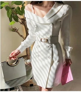ZAWFL Jeseň zima Elegantné Dvojité Breasted Ženský Oblek Šaty Prehrabať Dlhý Rukáv Štíhly Pás Bodycon Mini Šaty pre Ženy 2020