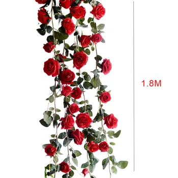 1.8 m Umelé Kvety, Ruže, Brečtanu Viniča Svadobné Dekor Skutočný Dotyk Hodvábne Kvetinové Girlandy Reťazec S Opustí Domov pre Zavesenie Dekorácií