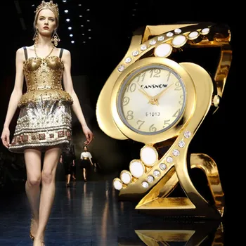 Ženy Náramok Náramkové hodinky Quartz Crystal Luxusné relojes Drahokamu módne ženské zlato hodinky eleagnt mujer saati hodiny feminino