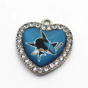 Hokejový Tím Sharks Krištáľové Srdce 10pcs Visieť Charms DIY Šperky Príslušenstvo Závesné Plávajúce Ľadový Hokej Charms