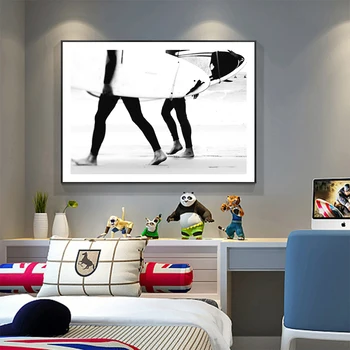 Nordic Čierna Biela Art Chytiť Vlnu Umenie Surfovať Plátno na Maľovanie Umenia, Tlače, Plagát, Obraz na Stenu Obývacia Izba Domov Jedinečný Moderný Dekor