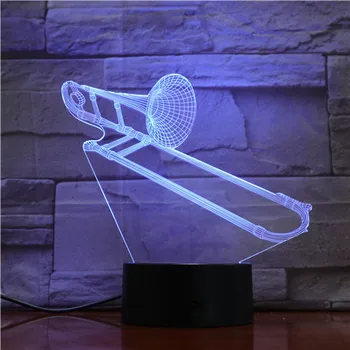 Horn Desgin 3D Nočné Lampy, Pozauna Hudobný Nástroj Tabuľka LED Svetlá Farebné Stolná Lampa Dekorácie Osvetlenie Party Dekor Svetlo