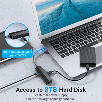 Vencie USB Ethernet Adaptér USB 3.0 2.0 RJ45 Gigabit Ethernet s Micro USB Nabíjací Port pre Sieť Pevného Disku Ethernet HUB