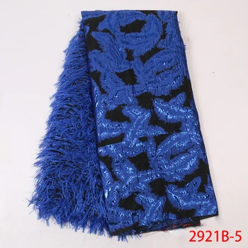 Kráľovská Modrá Žakárové Čipky Textílie Nigérijský Tissu Čipky pre Šitie Odevov Kvalitné Afriky Brocade Čipky s Pierko APW2921B