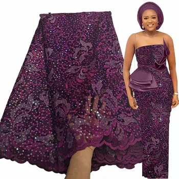 Way Nové Zlaté Afriky Čipky Textílie 2020 Vysokej Kvality Nigérijský Ženy Strany Flitrami Výšivky 5 Metrov Francúzskej Čipky A Tylu Textílie