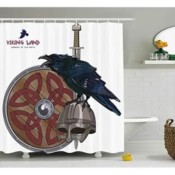 Vixm Viking tým, Raven na Oceľové Prilby Nordic Meč, Štít Škandinávskych Armády Stredoveké Zbroji Sprchové Závesy Textílie