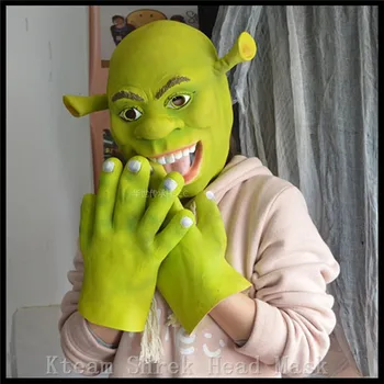 Vysoko Kvalitný Latex Strany Film Maska Shrek Hlavu Masku s Rukavicami Halloween Cosplay Maškaráda Strán, Tvár, Hlavu Masku