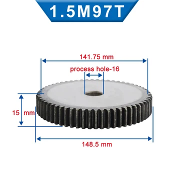 1 kus 1,5 M čelné prevodovky 97/98/100/110 Zuby 16 mm proces otvor pastorkom výstroj nízkouhlíkové ocele materiál ploché prevodové celková výška 15 mm