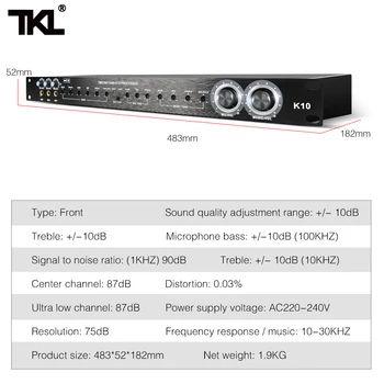 TKL K10 Bluetooth, Digitálny Predzosilňovač Účinok Karaoke Zvukový Pult profesionálny Audio Procesor