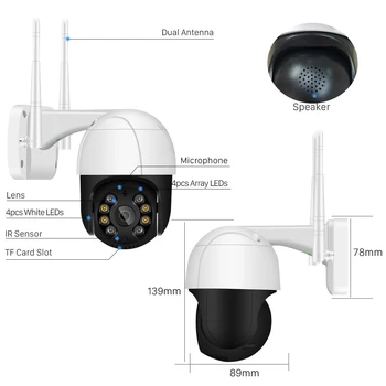 H265 PTZ Oudoot Fotoaparát, WIFI Bezdrôtové IP Bezpečnostná Kamera 5MP Domov Dohľadu CCTV AI Ľudských Auto Tracking 4X Digitálny Zoom
