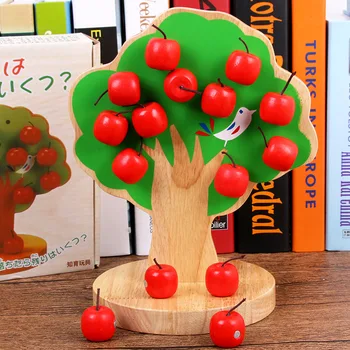 Deti Montessori Drevené Puzzle Magnetické Apple Tree Deti Interaktívne Hry, Hračky Dieťa Vybrať Ovocie Vzdelávacie Matematiky Hračky, Darčeky