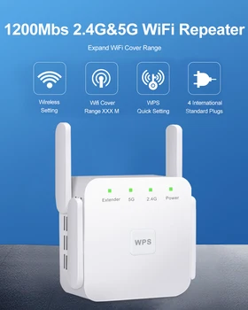 Bezdrôtový WiFi Opakovač Wi-Fi Booster 2.4 G/5 ghz Wi-Fi Zosilňovač 300/1200 M Signálu WiFi Long Range Extender 802.11 ac Prístupu