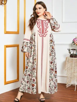 Elegantná Výšivka Maxi Šaty Tlač Moslimských Abaya Bohemia Afriky Dashiki Vestidos Kimono Dlhé Rúcha Ramadánu Eid Arabská Islamská
