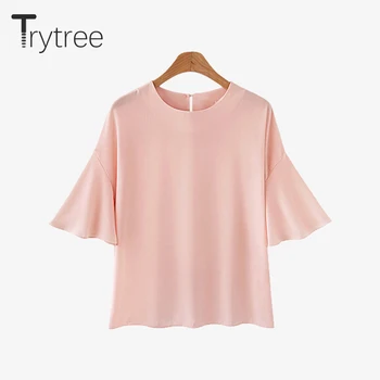 Trytree Leto, Jeseň Ženy Blúzka Bežné Polyester tričko Anti-wrinkle ružová Pohľadu Sexy Topy Bežné Plus Veľkosť Košele