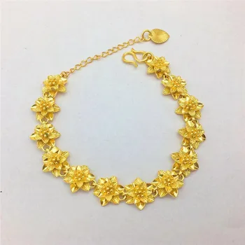 Móda 14K Zlato Náramok pre ženské Svadobné Šperky, Zásnubné Žlté Zlato Reťazca Braelets Kvetinový Vzor, Ručné Šperky, Darčeky