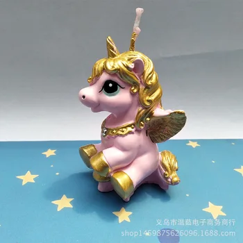 Nádherné Nové Ružové Pegasus Narodeninové Sviečky Jednorožec Sviečka Koláč Pečieme Dekoratívne Maľované Proces Vosk