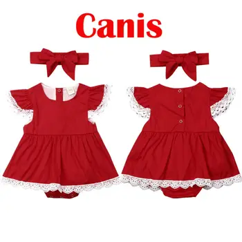 UK Novorodenca Dievča 0-24M Vianočné Oblečenie Čipky Romper Šaty Jumpsuit hlavový most Oblečenie Set