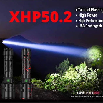 Taktická Baterka 5000LM Silný XHP50.2 Xlamp LED Baterka Hliníkové Lov L2 Nepremokavé 18650 26650 Pochodeň Lanterna